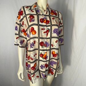 Vintage 90s Kathie Lee Fruit Print Button Down Blouse Women’s Size 14 – Grapes C